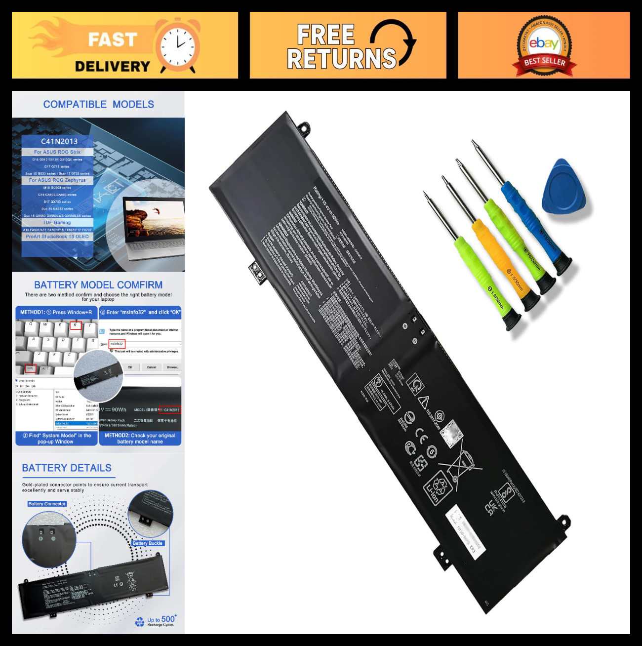90Wh Battery Replacement for Asus ROG Strix G15 G17 G733 Zephyrus M16 15.4V 5675
