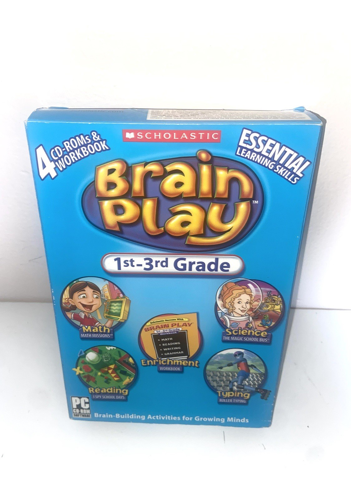 Scholastic Brain Play 1st - 3rd grade PC Game With Workbook Sealed Discs