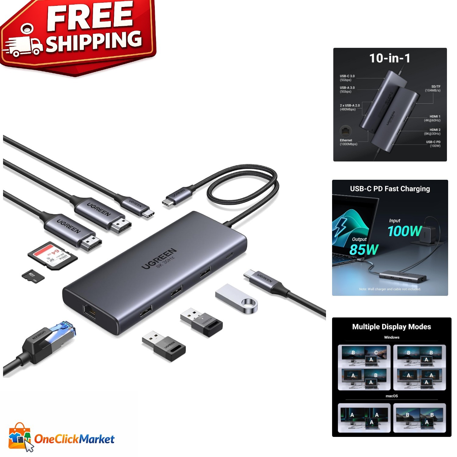 Sleek 10-in-1 USB C Docking Station with Dual 4K HDMI - Ultimate Laptop Hub