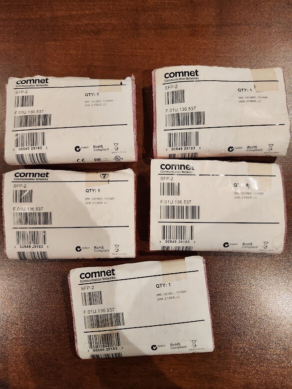Lot of 5x ComNet Transceiver SFP-2 100 Mbps, Multimode, 1310nm, 2 Km Optical