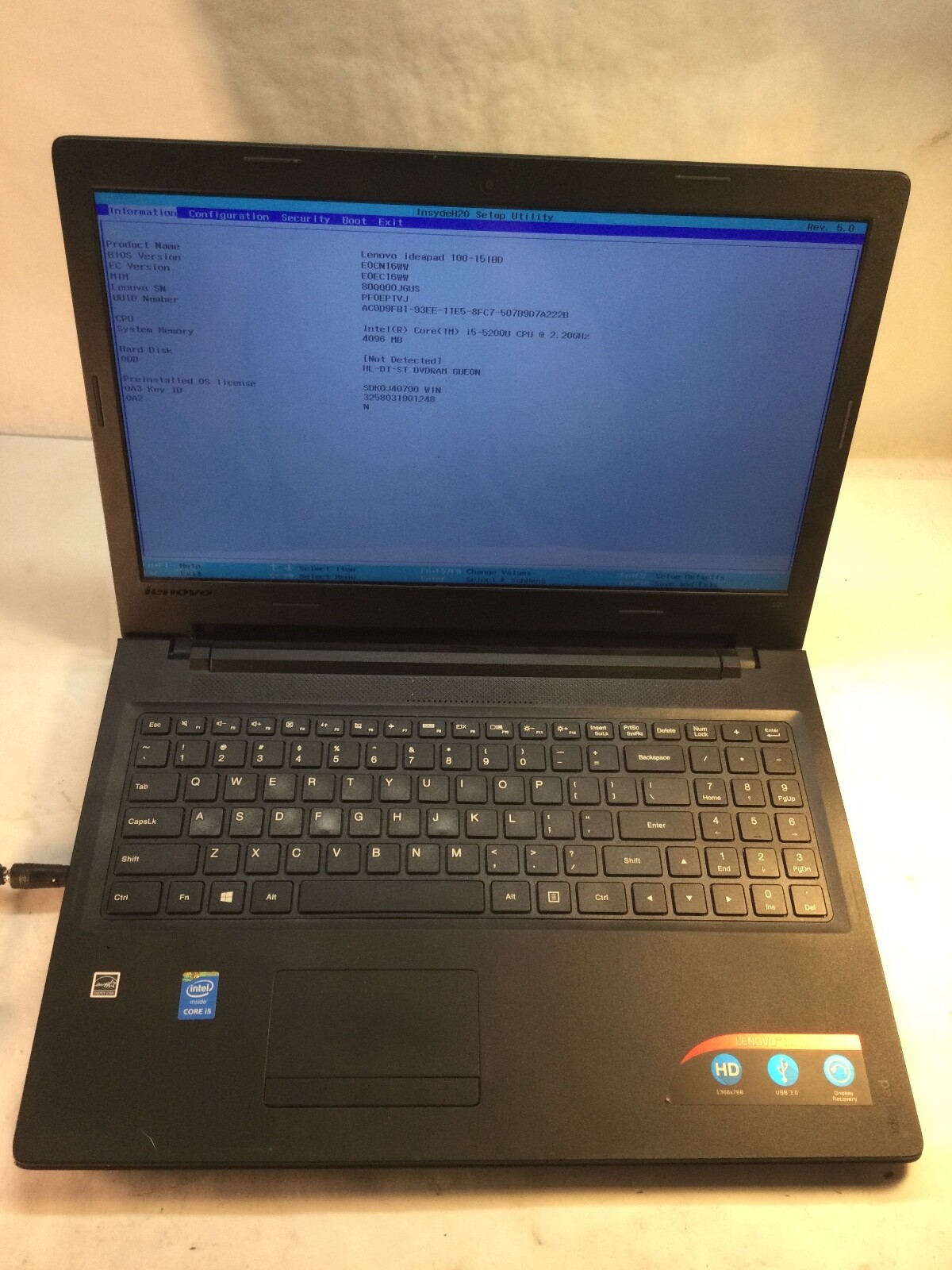 Lenovo IdeaPad 100-151BD 15" Laptop Intel Core i5-5200U - BOOTS TO BIOS- MZ