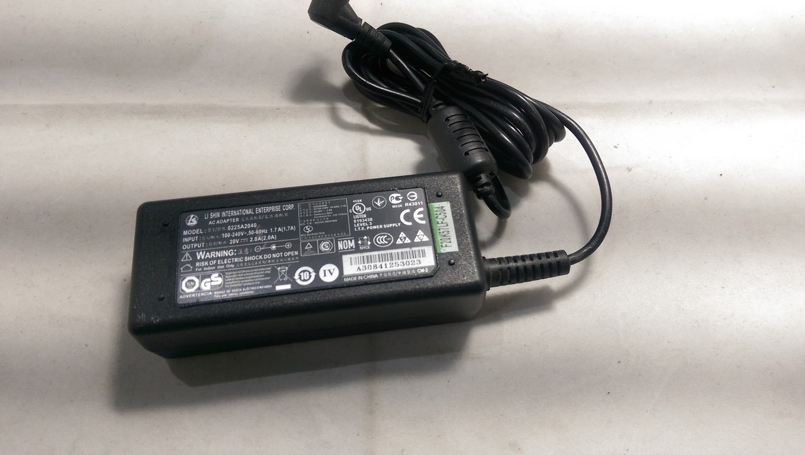 Gateway LI Shin Laptop Charger AC Adapter Power Supply 0225A2040 0225C2040 20V 
