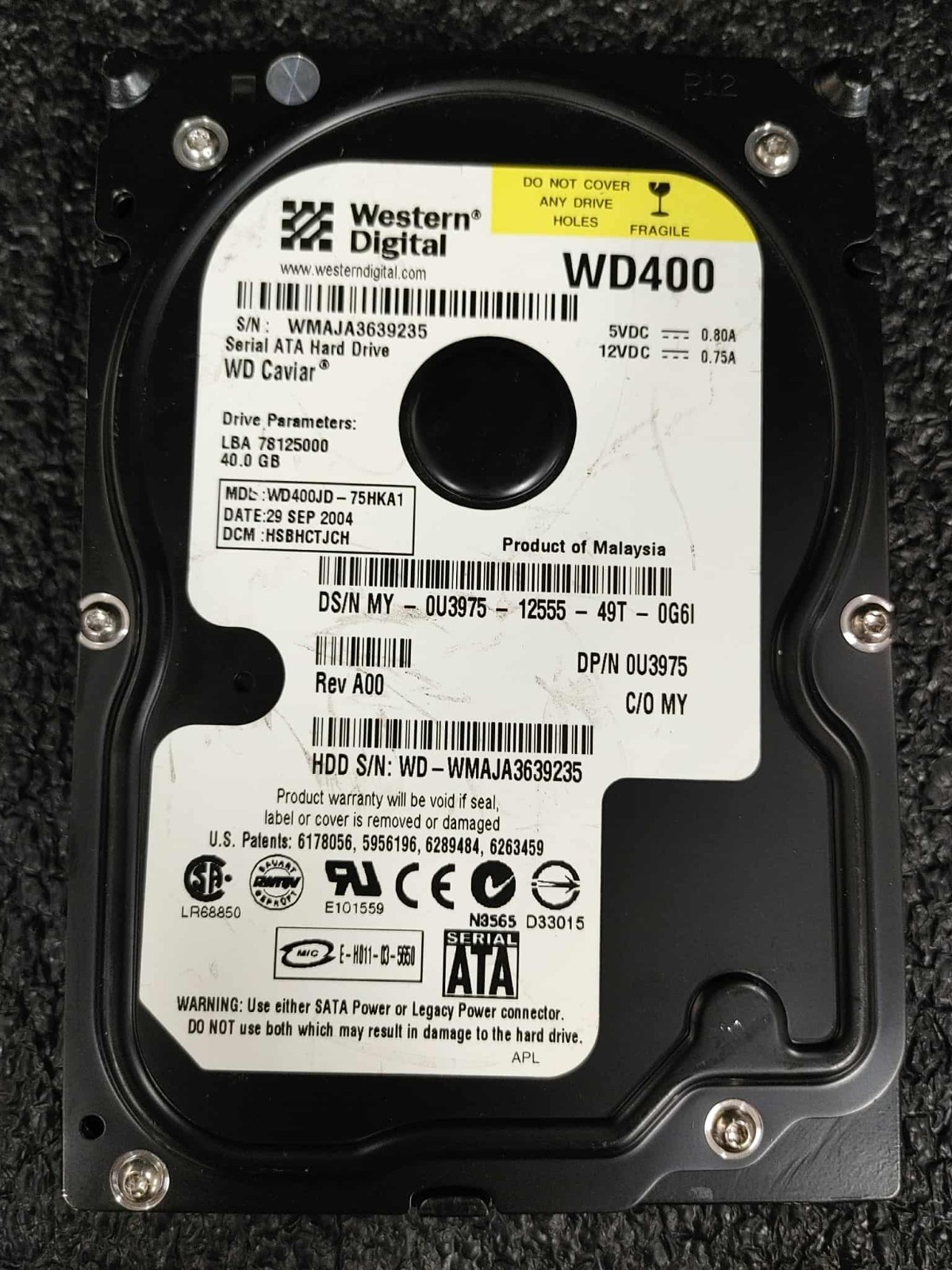 Lot of 2 Dell U3975 WD400JD-75HKA1 40GB 7.2K RPM 8MB Cache 1.5Gbps SATA 3.5" HDD