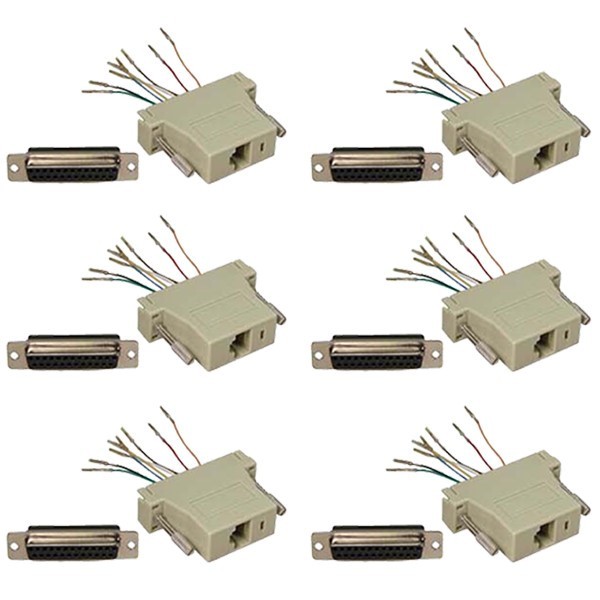 6 Pcs DB25 25-Pin Female to RJ45 8P8C Network Adapter Converter Modular Ivory