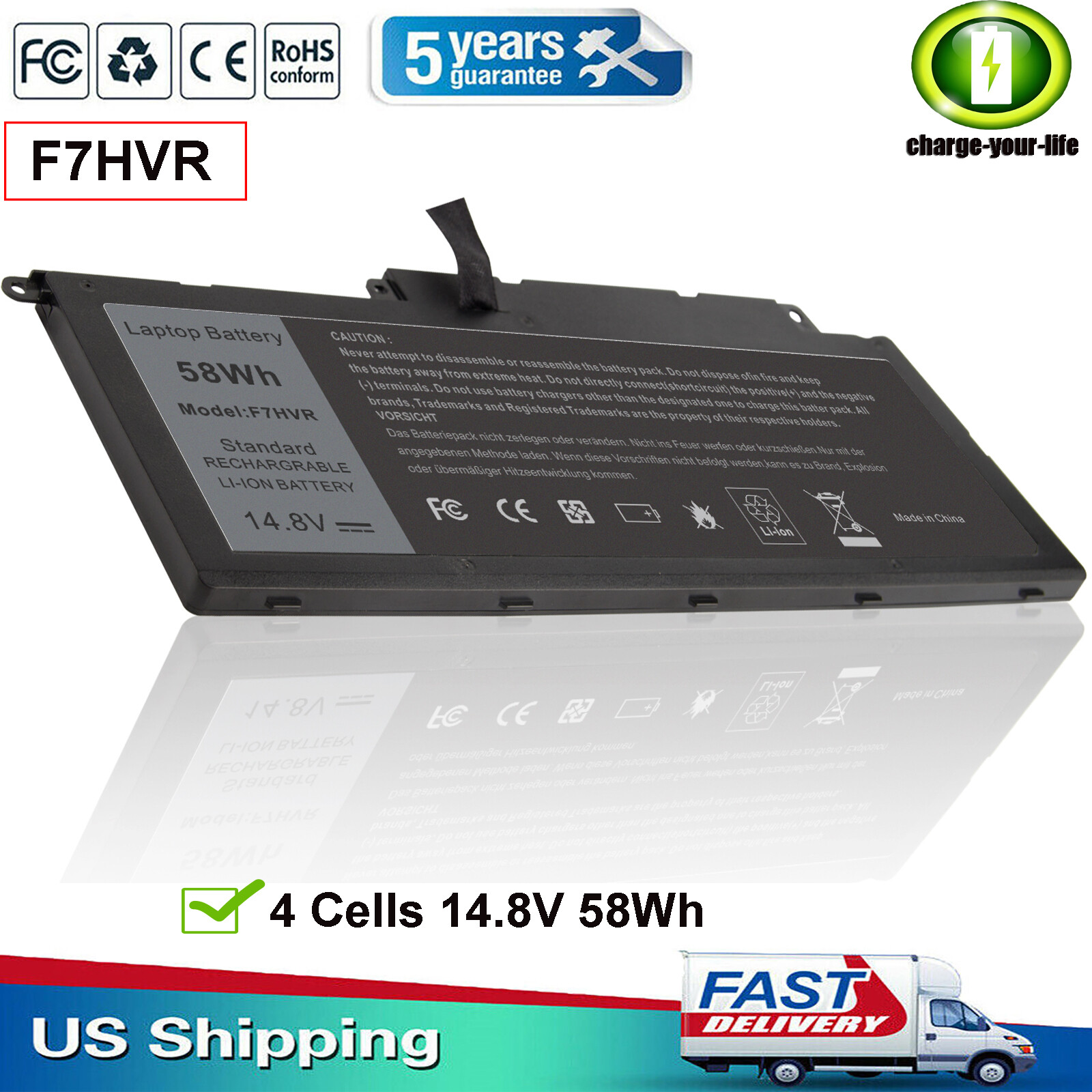F7HVR Battery For DELL Inspiron 14-7437 15-7537 17-7737 062VNH T2T3J Laptop 58Wh