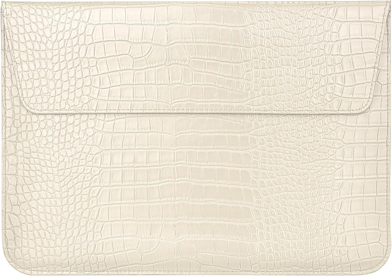 Laptop Sleeve, Laptop Case, Crocodile Grain Flap Bag in Beige PU Leather