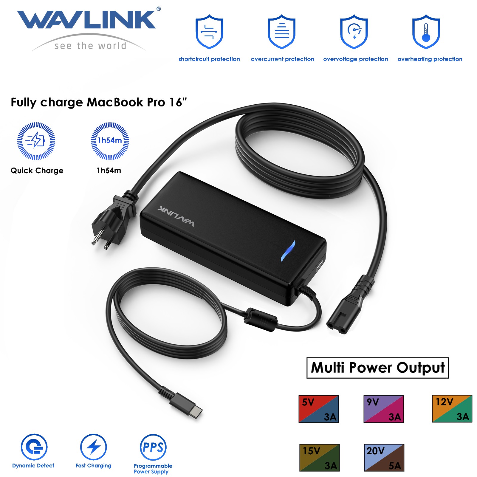 WAVLINK 112W Universal Charger Portable USB C Laptop Adapter 100W AC Adapter