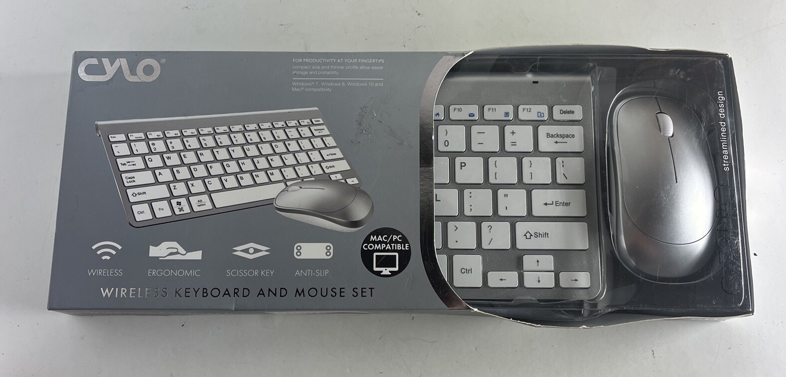 New Cylo Metallic Silver Wireless Keyboard & Mouse Combo Set