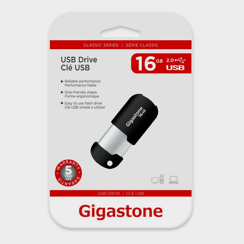 Gigastone GS-Z16GCNBL-R 16GB Classic Cap Less USB 2.0 FLASH DRIVE Black/Silver