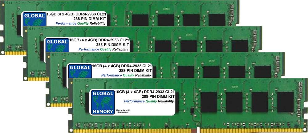 16GB (4 x 4GB) DDR4 2933MHz PC4-23400 288-PIN DIMM RAM KIT FOR DESKTOPS/PCs
