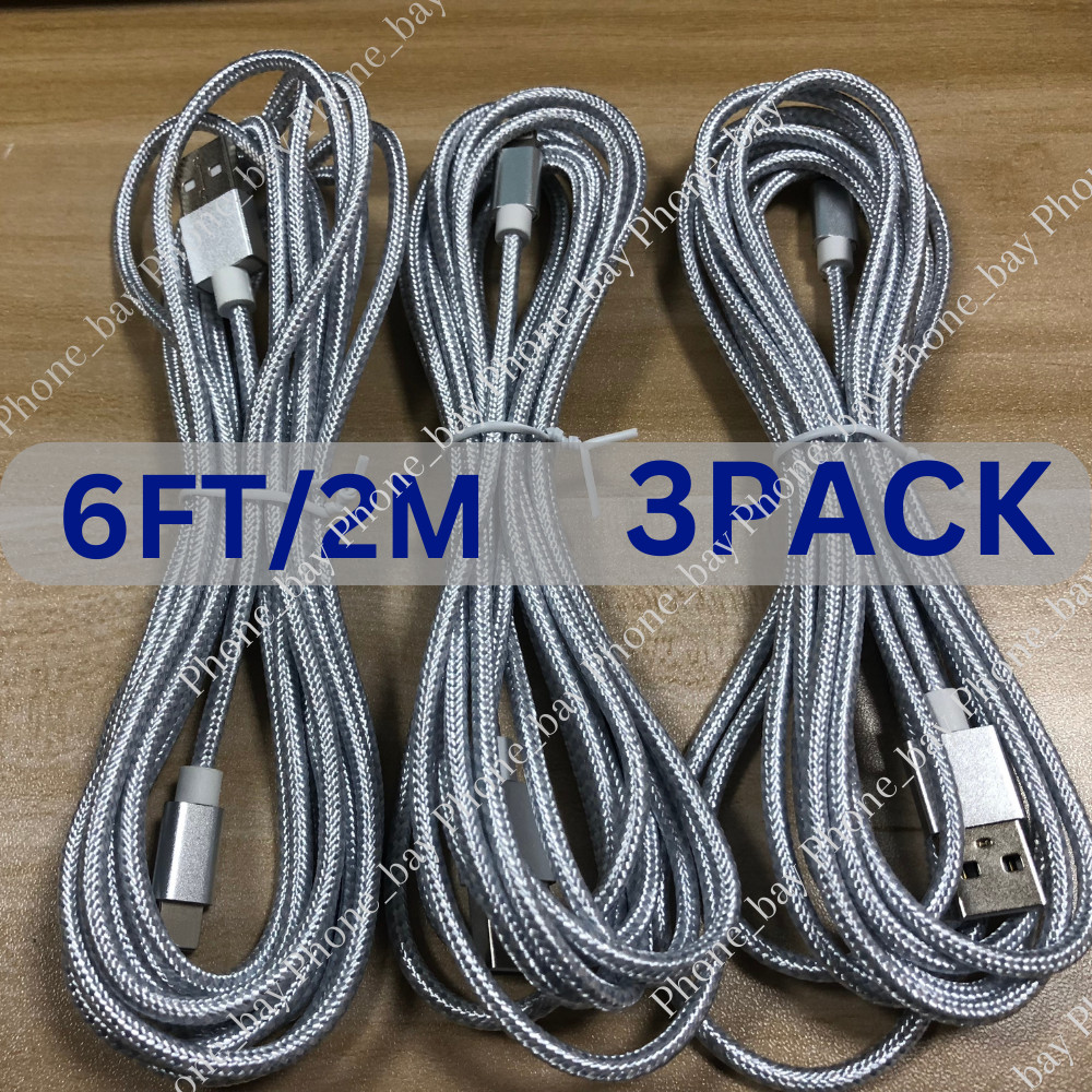 3 Pack 6ft USB Charger Cable Braided For iPhone 14 13 12 11 8 Fast Charging Cord