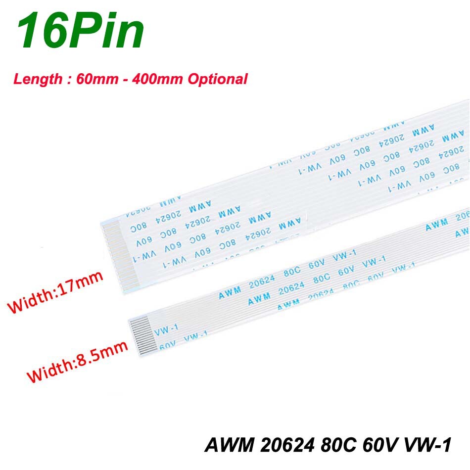 16Pin FFC Flexible Ribbon Cable Flat Wires Pitch 0.5/1mm PCB Board Transmission