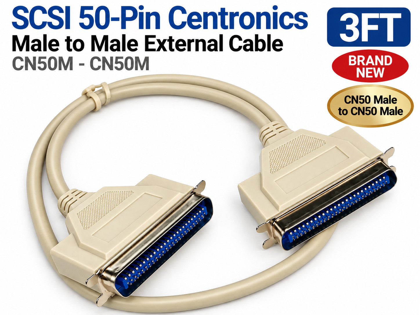 SCSI 50-Pin Centronics Male to Male CN50M-CN50M External Cable 3FT