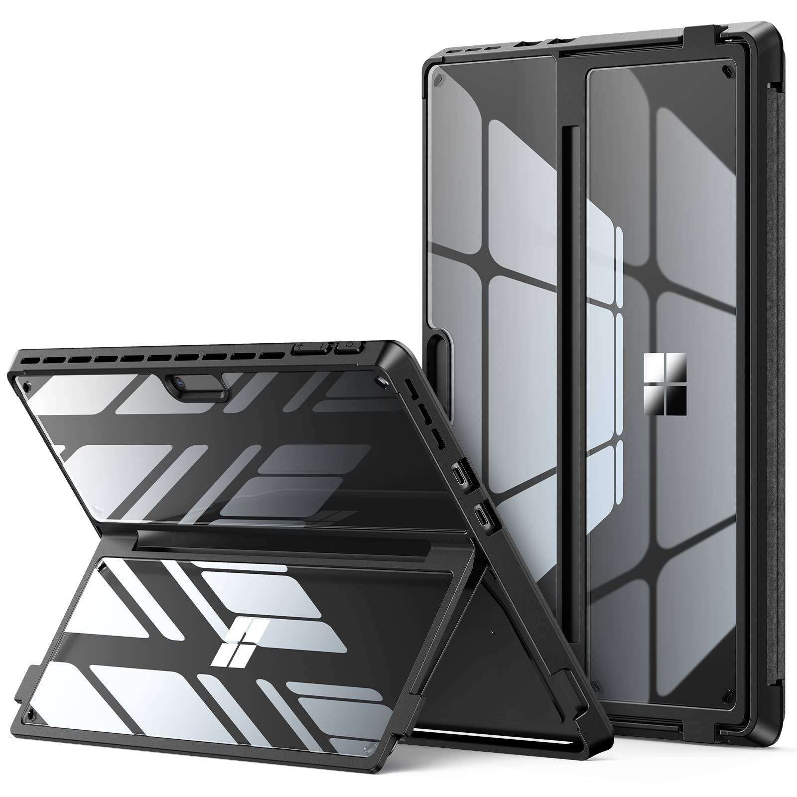 INFILAND Surface Pro 11/10/9 Case, Crystal Clear 01-Mysterious Black 