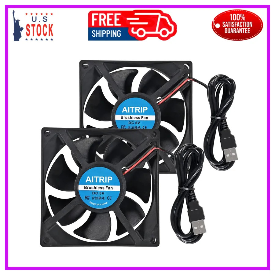 AITRIP 2PCS 80mm USB Cooling Fan 5V Brushless 80x25mm for PC Case 3D Printer