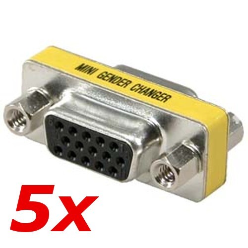 5 Pack - VGA Female to Female Gender Changer Adapter Coupler DB15 SVGA 15-Pin