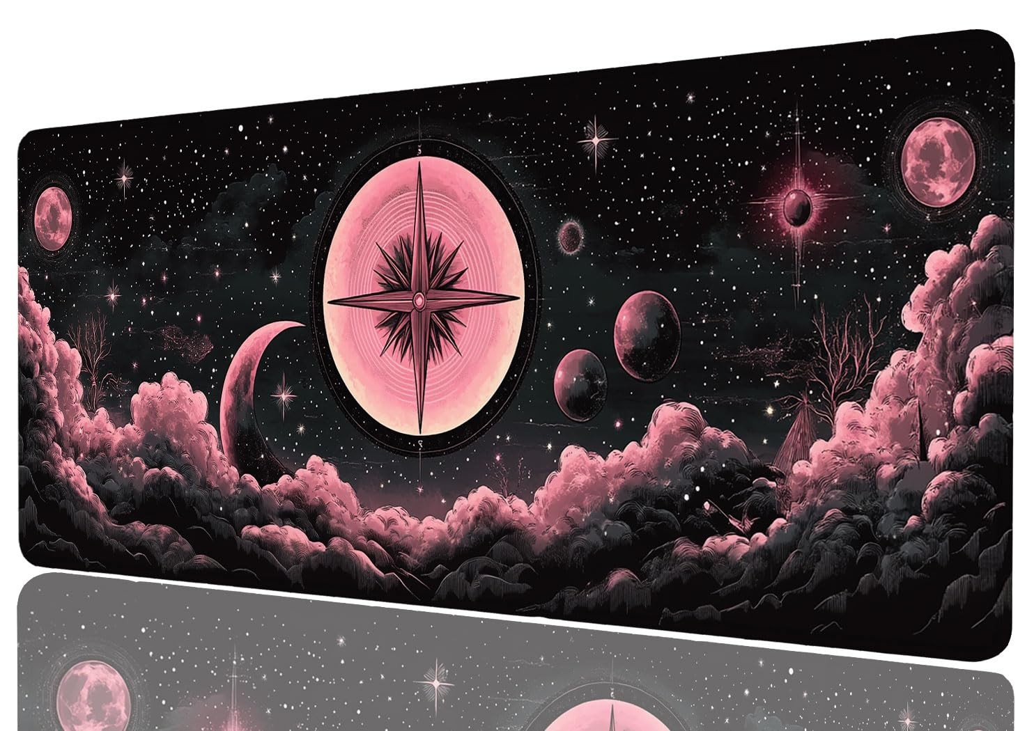 31.5x11.8 Inch Pink Celestial Gaming Desk Mat Moon Planet Galaxy Mouse Pad
