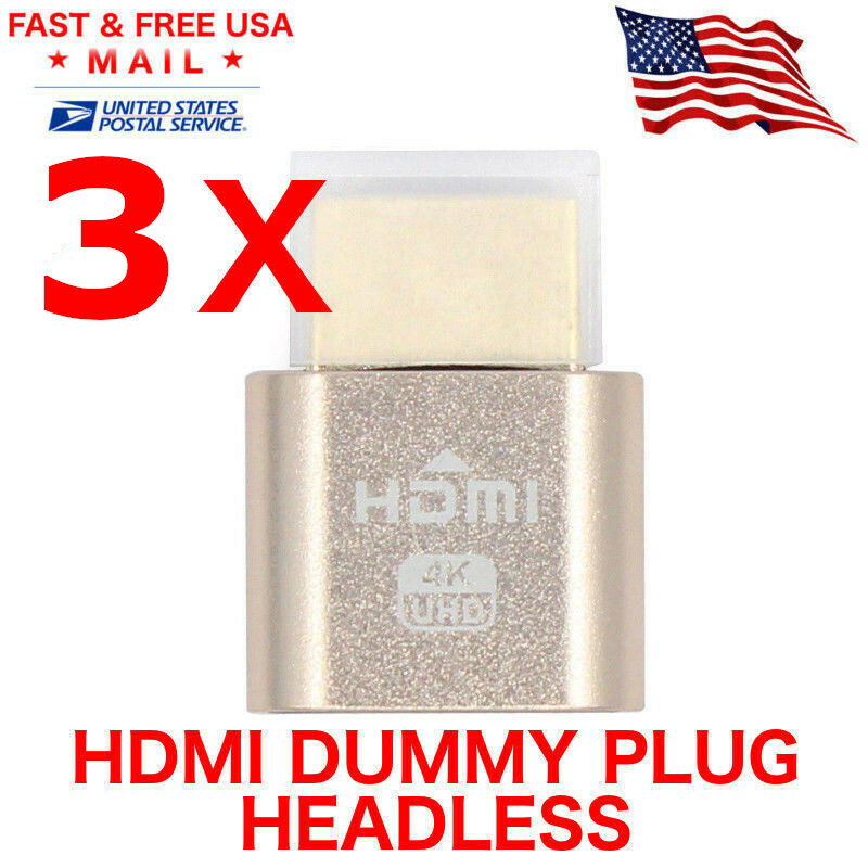 3 X HDMI dummy plug Display Emulator Headless Ghost 1920x1080 4K Mining Server