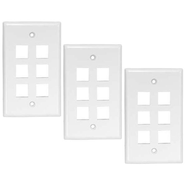 3x 6 Hole Port RJ45 RJ11 Keystone Jack Insert Wall Plate Faceplate 1-Gang White