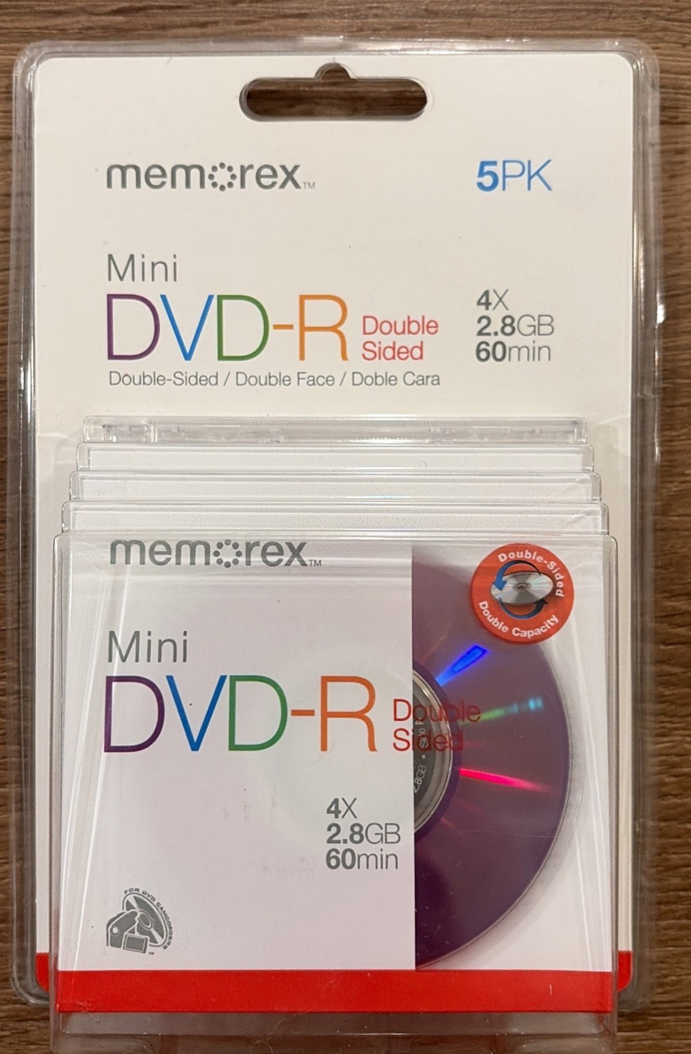 Memorex Blank Mini DVD-R 4x 2.8GB 60min Double-Sided 5PK 5 Pack - New Sealed