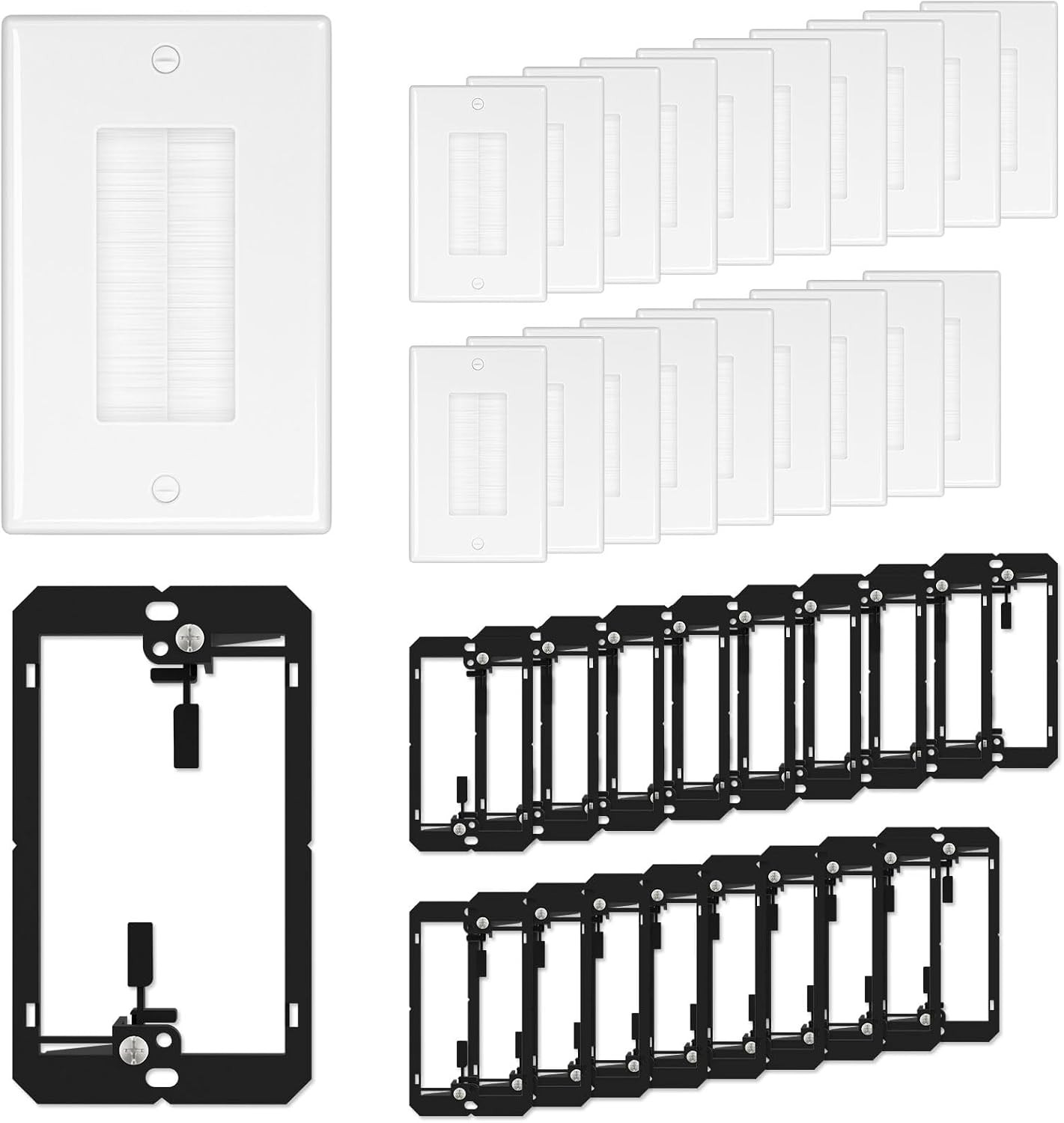 Brush Wall Plate with Low Voltage Mounting Bracket, White, 20 Pack | Cable