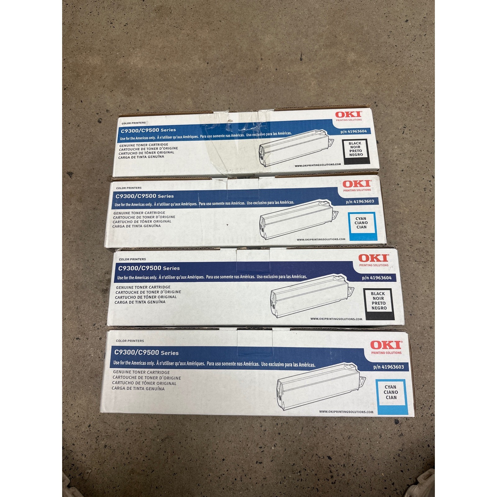 Lot of 4 OKI C9300 C9500 Toner Cartridges Black 41963604 Cyan 41963603 New