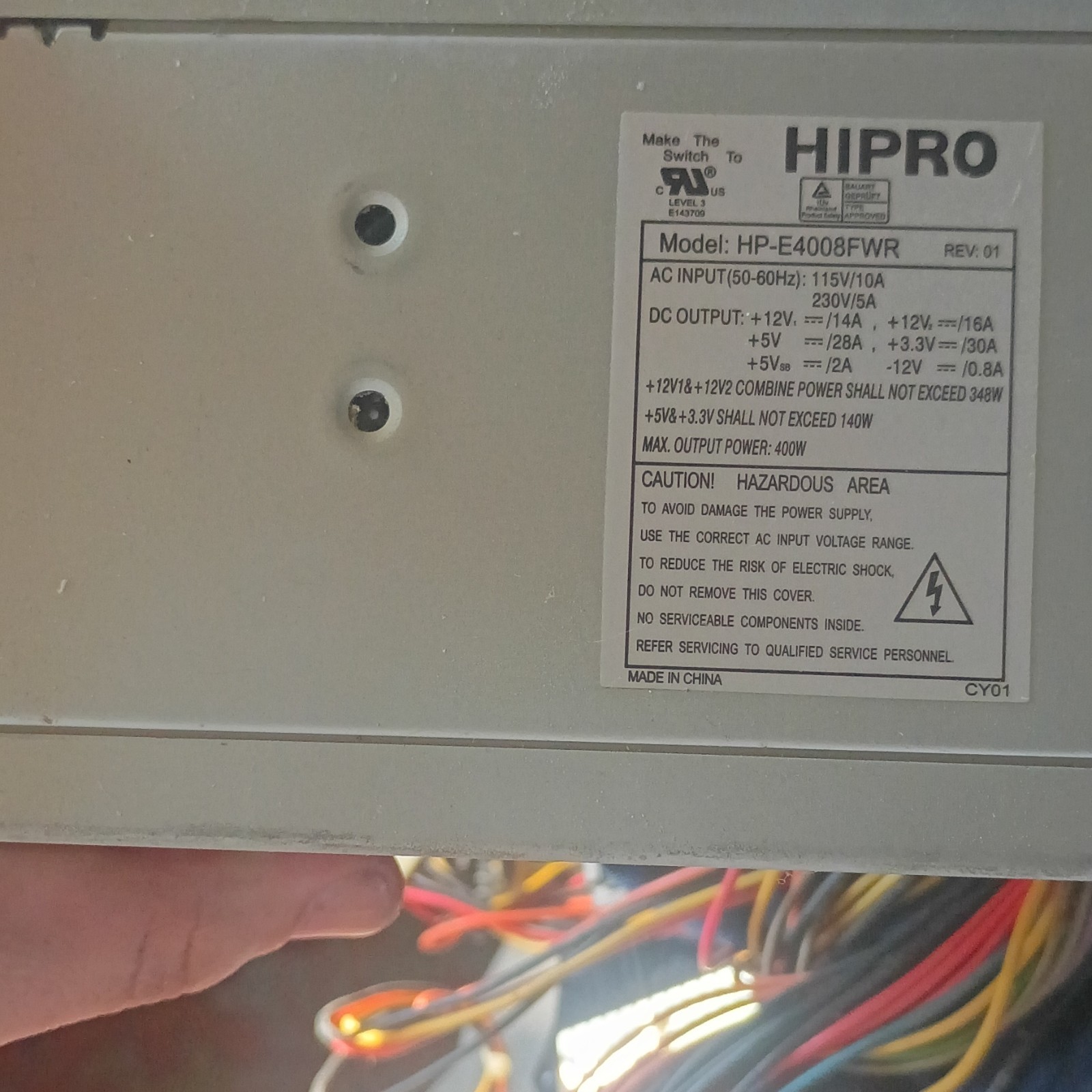 Hipro HP-E4008FWR 400W ATX Computer Power Supply PSU 115/230V Silver 1 Fan
