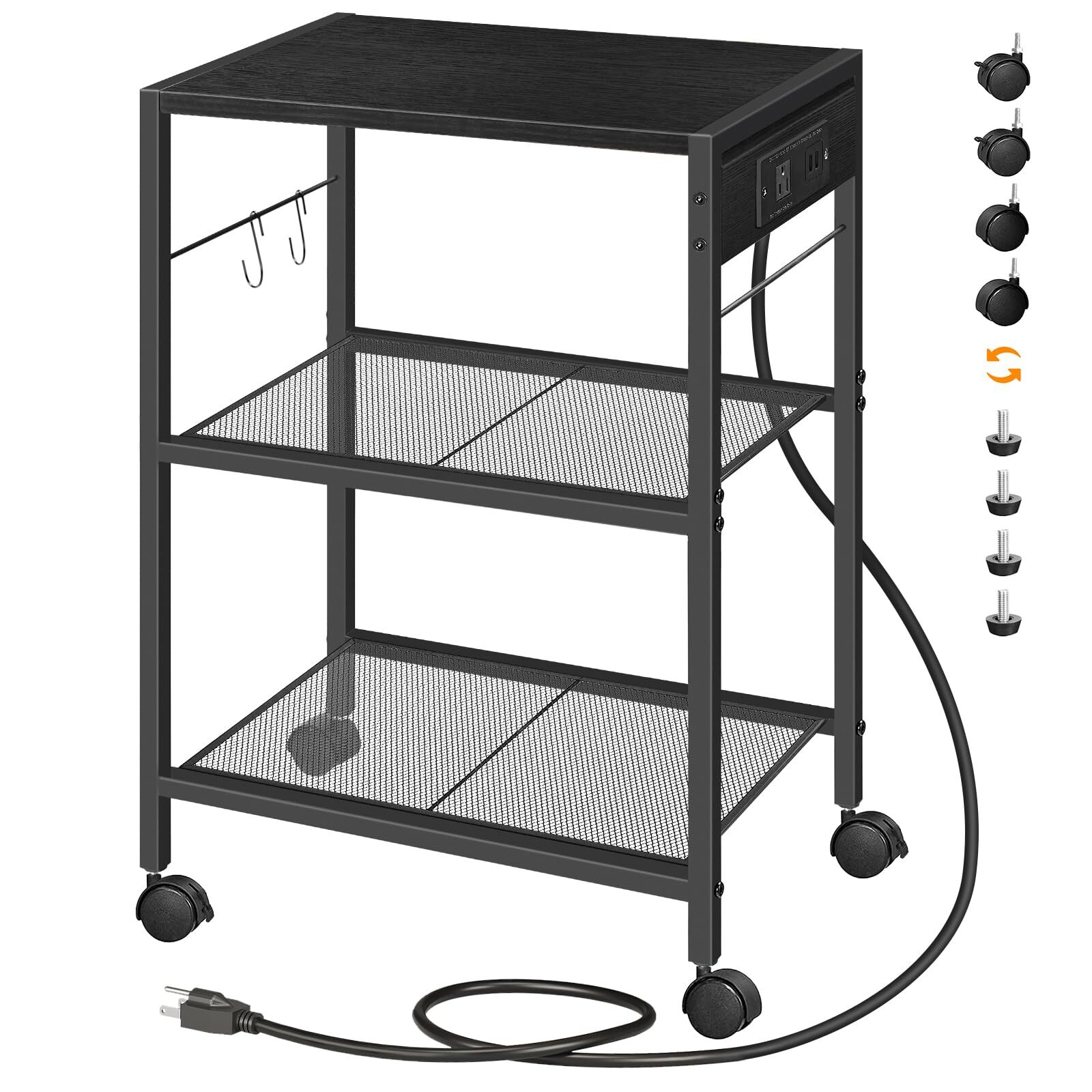 Industrial Printer Stand 3tier Mobile Printer Table Rolling Cart With Power Outl