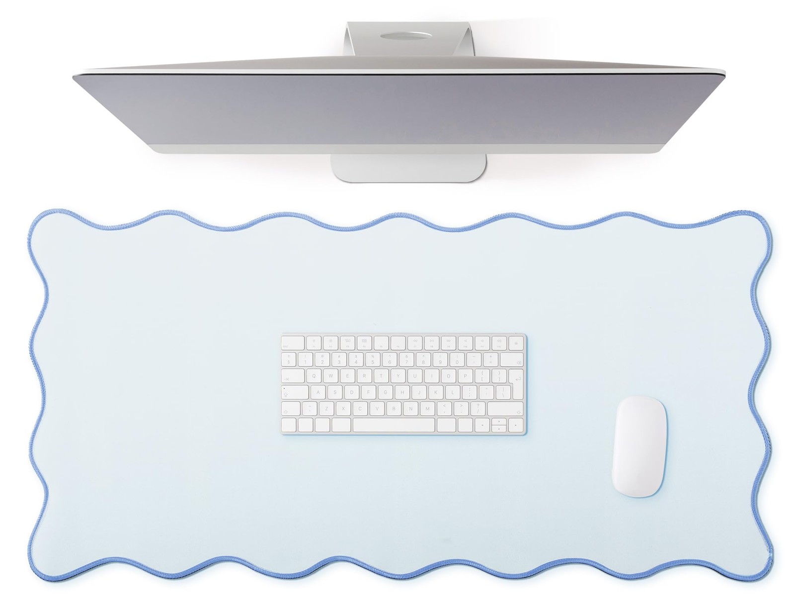Large Scalloped Desk Mat Waterproof Non Slip Cute Table Pad Blue