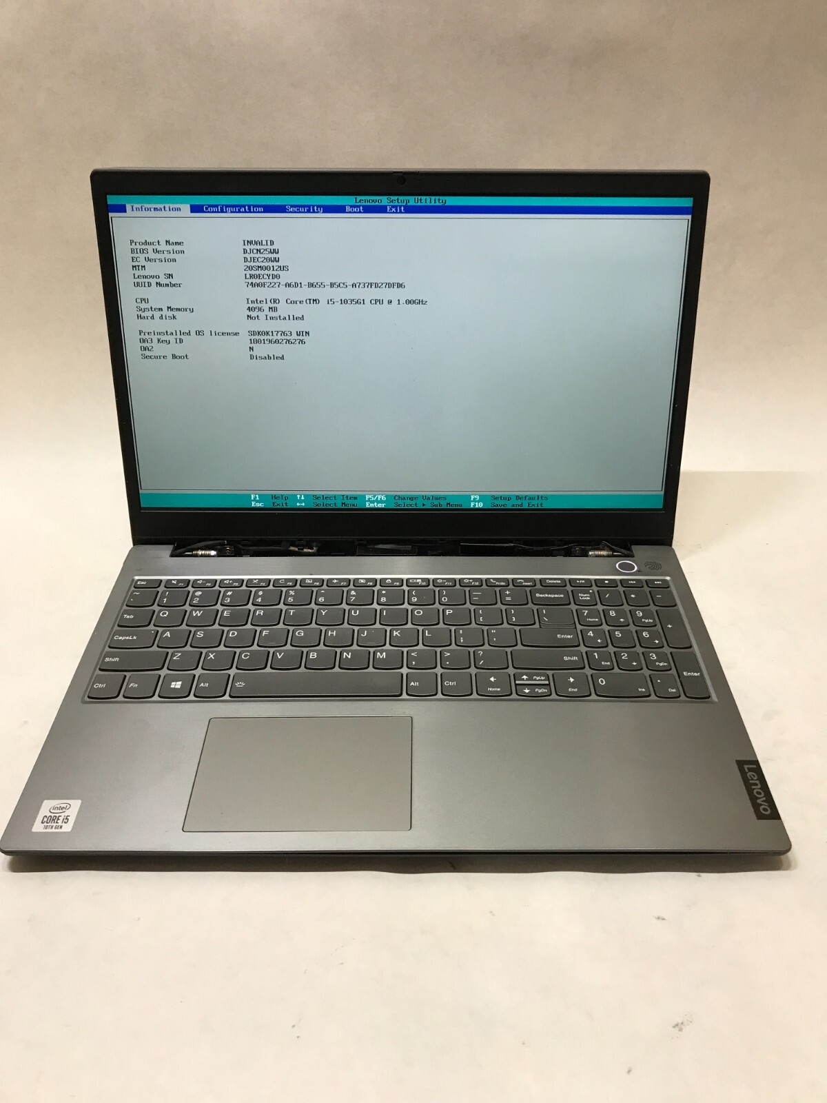 Lenovo ThinkBook 15-IIL 15" Intel Core i5-1035G1 4GB RAM NO SSD/OS For Parts -DW
