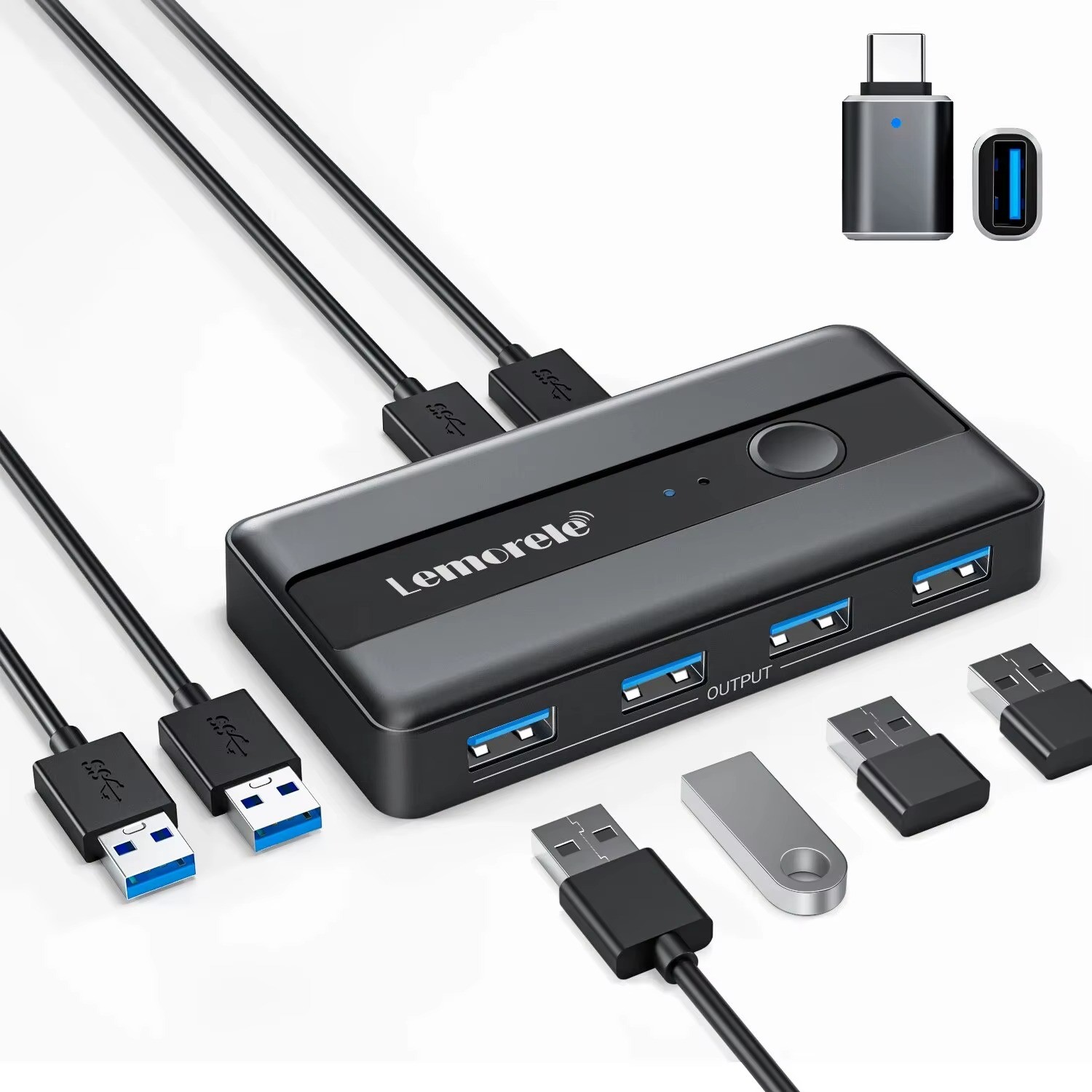 lemorele USB 3.0 KVM Switch H5 2 PC Share 4 Devices Printer Sharer