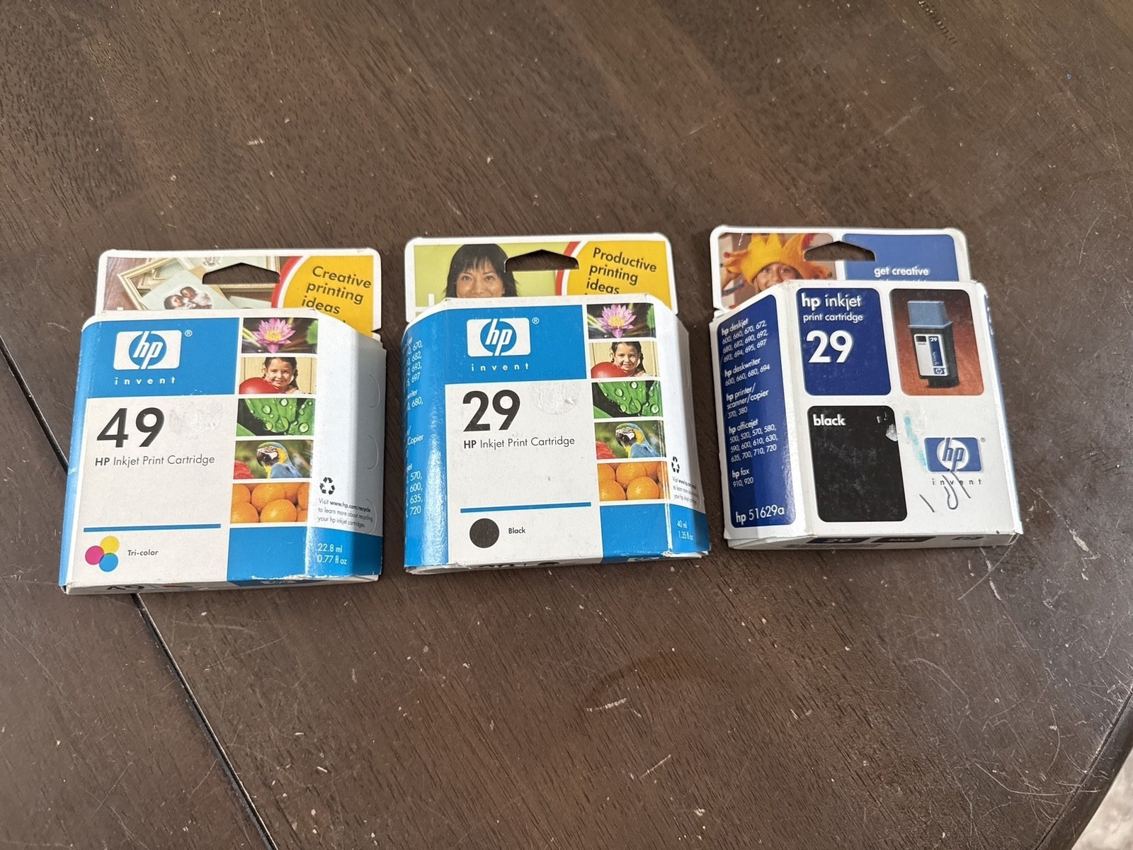 HP 49 Tri-Color + 2x HP 29 Black Inkjet Cartridges Lot 51649A 51629A Expired