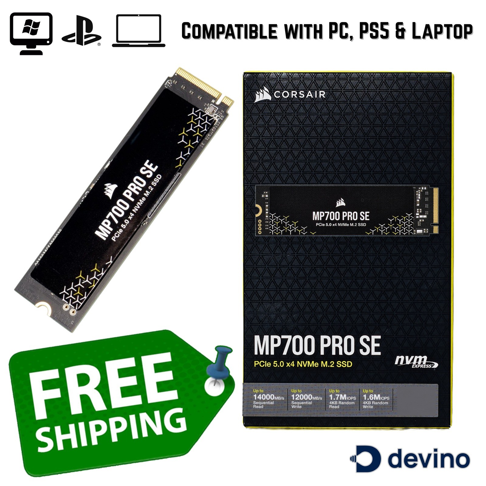 CORSAIR MP700 PRO SE PCIe 5.0 Gen5 NVMe M.2 SSD 2TB 4TB Heatsink Hydro X