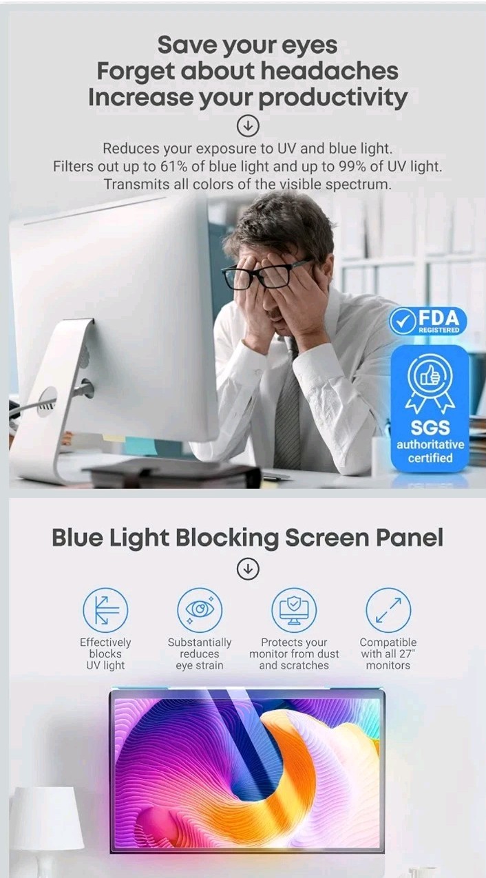 VINTEZ Blue Light Screen Protector for 24 Inch Computer Monitor and Laptop 