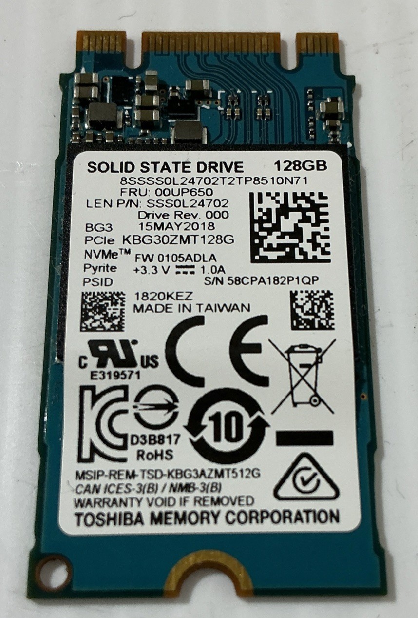 TOSHIBA SSD BG3 2242 | KBG30ZMT128G | 00UP650 8SSSSOL24702T2TP85 1ON71