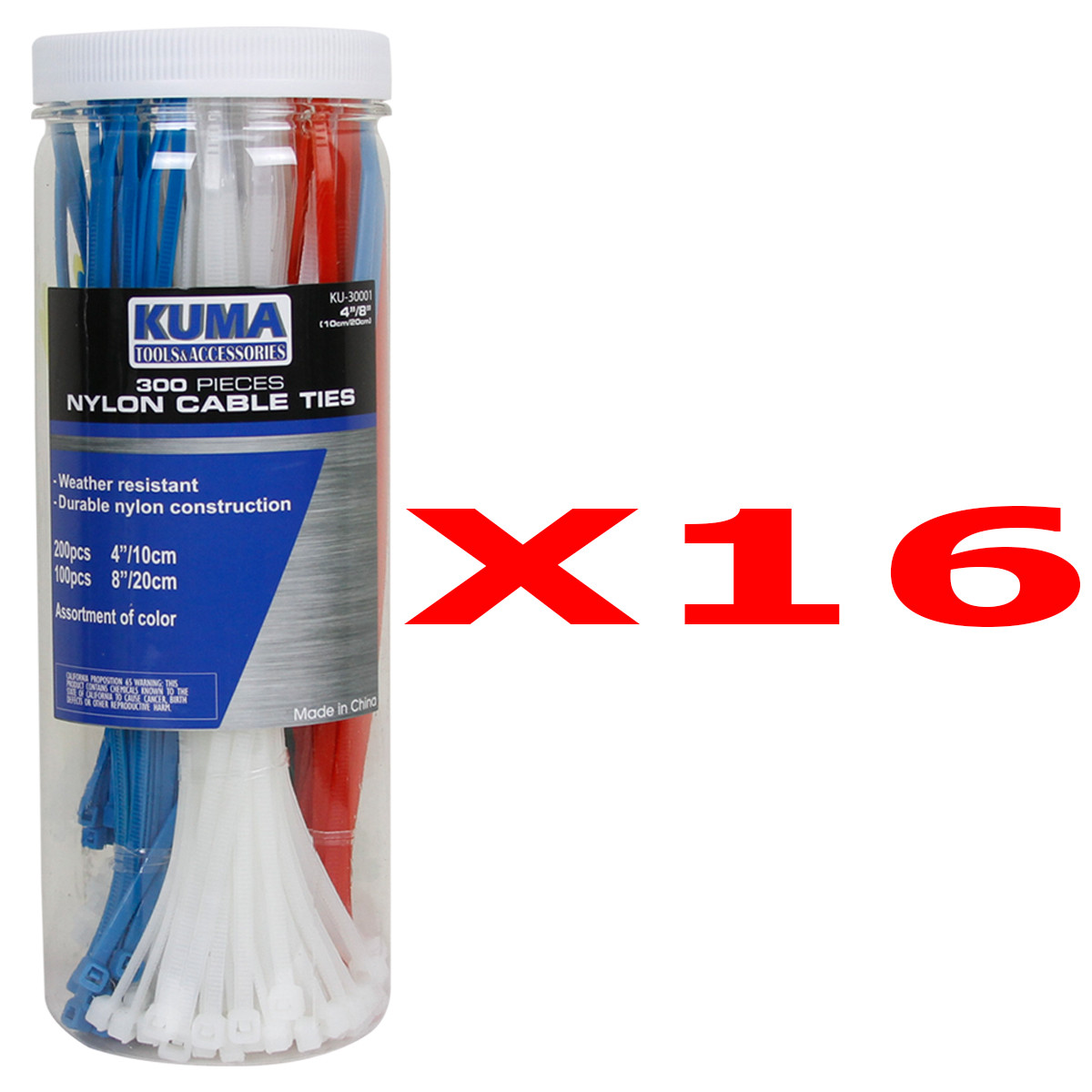 16 Sets KUMA 300 Piece 4" 8" Self Lock Nylon Wrap Loop Cable Cord Wire Zip Ties