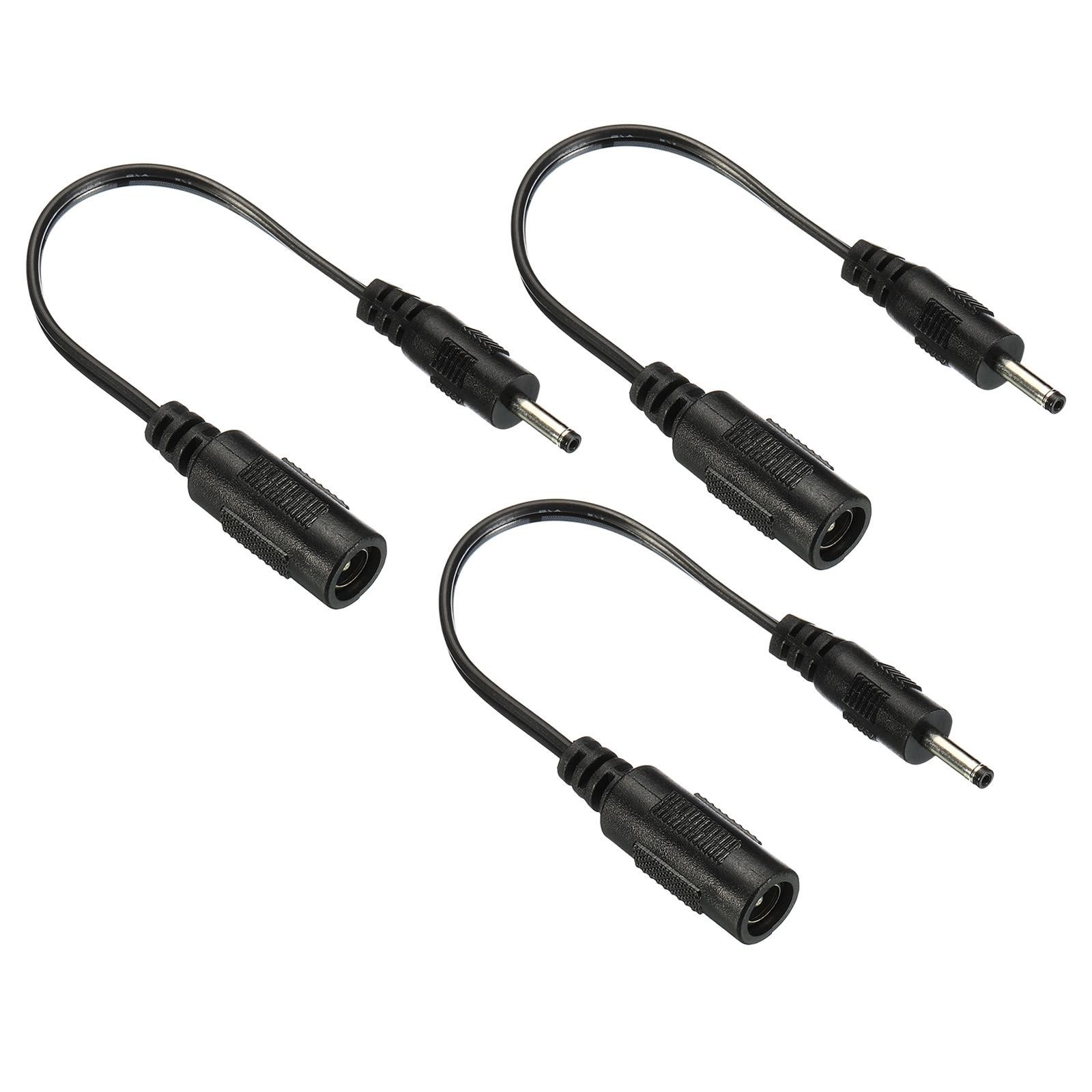 3Pcs DC 5.5x2.1mm Female to 3x1.1mm Male Extension Cable Adapter Cord Black