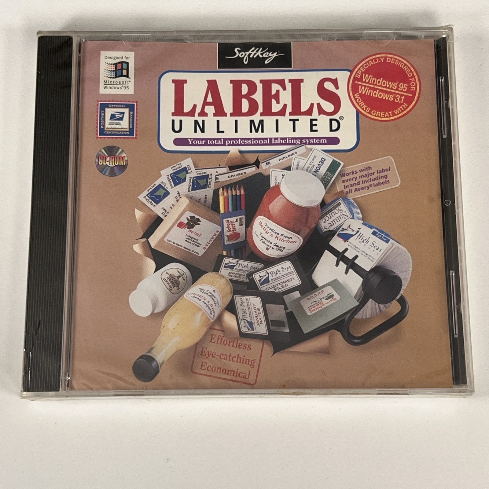 Vintage 90s SoftKey Labels Unlimited CD-ROM PC Windows 95 Avery Label Software