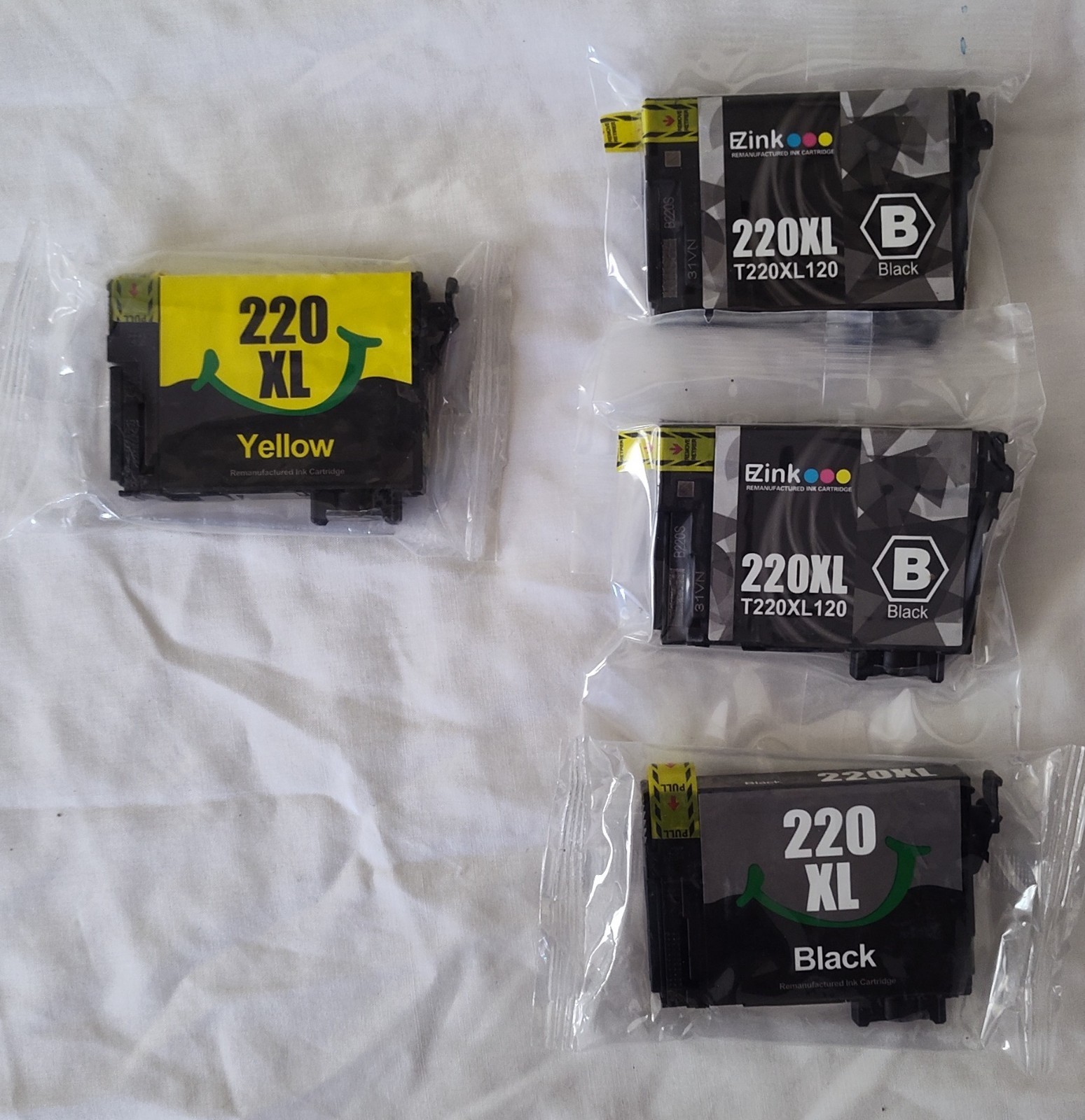 E-Z Ink 220XL Ink Cartridge Set 4 Pack XL 3 Black 1 Yellow