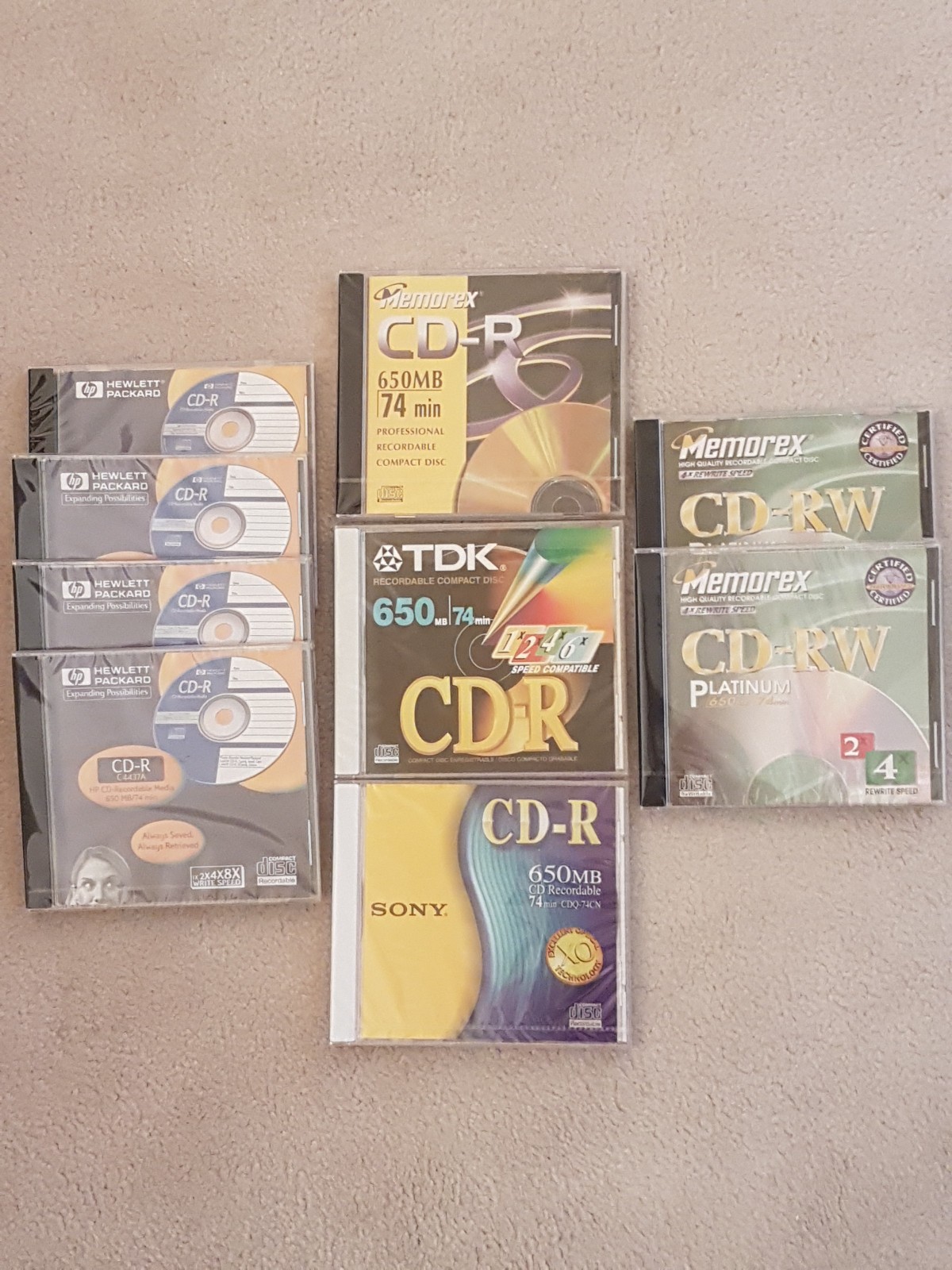 9 NEW Sealed Compact Discs (7 CD-R HP, Memorex, TDK, Sony) & (2 Memorex CD-RW)