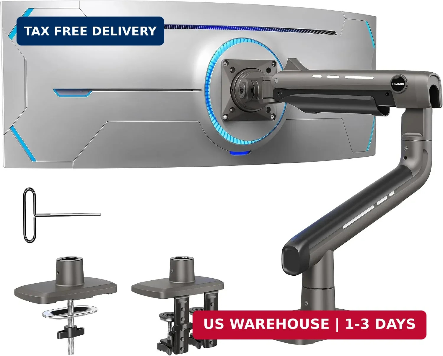 HUANUO TitanLift Heavy Duty Monitor Arm for Screens up to 49", Holds 44 lbs, Alu