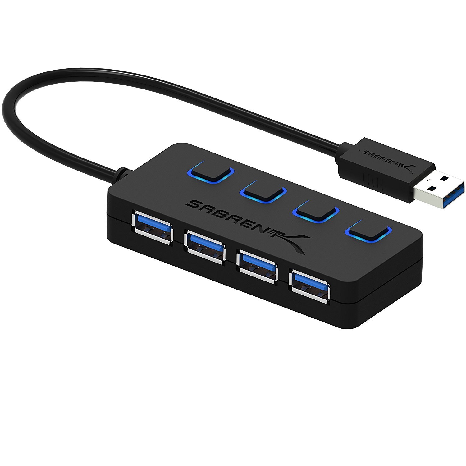 USB Sabrent 4 Port 0 Hub 3 HB Power 2 Switches Individual and LEDs Aluminum Mini