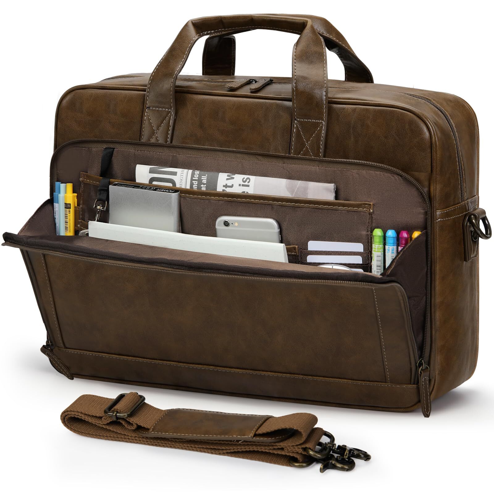Mens Laptop Bag 16 Inch Leather Briefcase Vintage Messenger Bag for Men Large