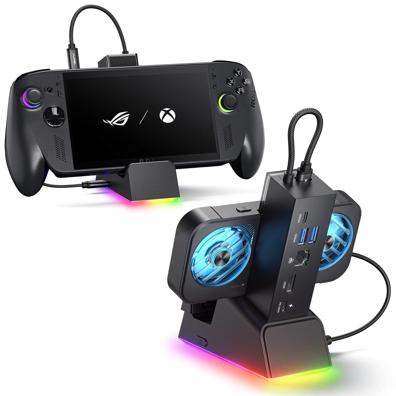 JSAUX Docking Station for ROG Ally X/ROG 138*145*143mm, Black-RGB Fan Cooling
