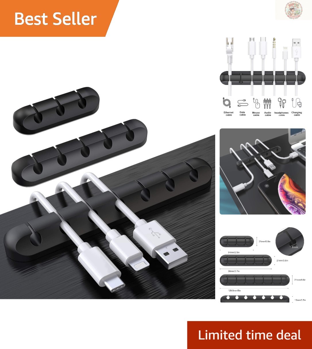 Durable Silicone Cable Holder Clips with Strong Adhesive - 3-Pack Organization
