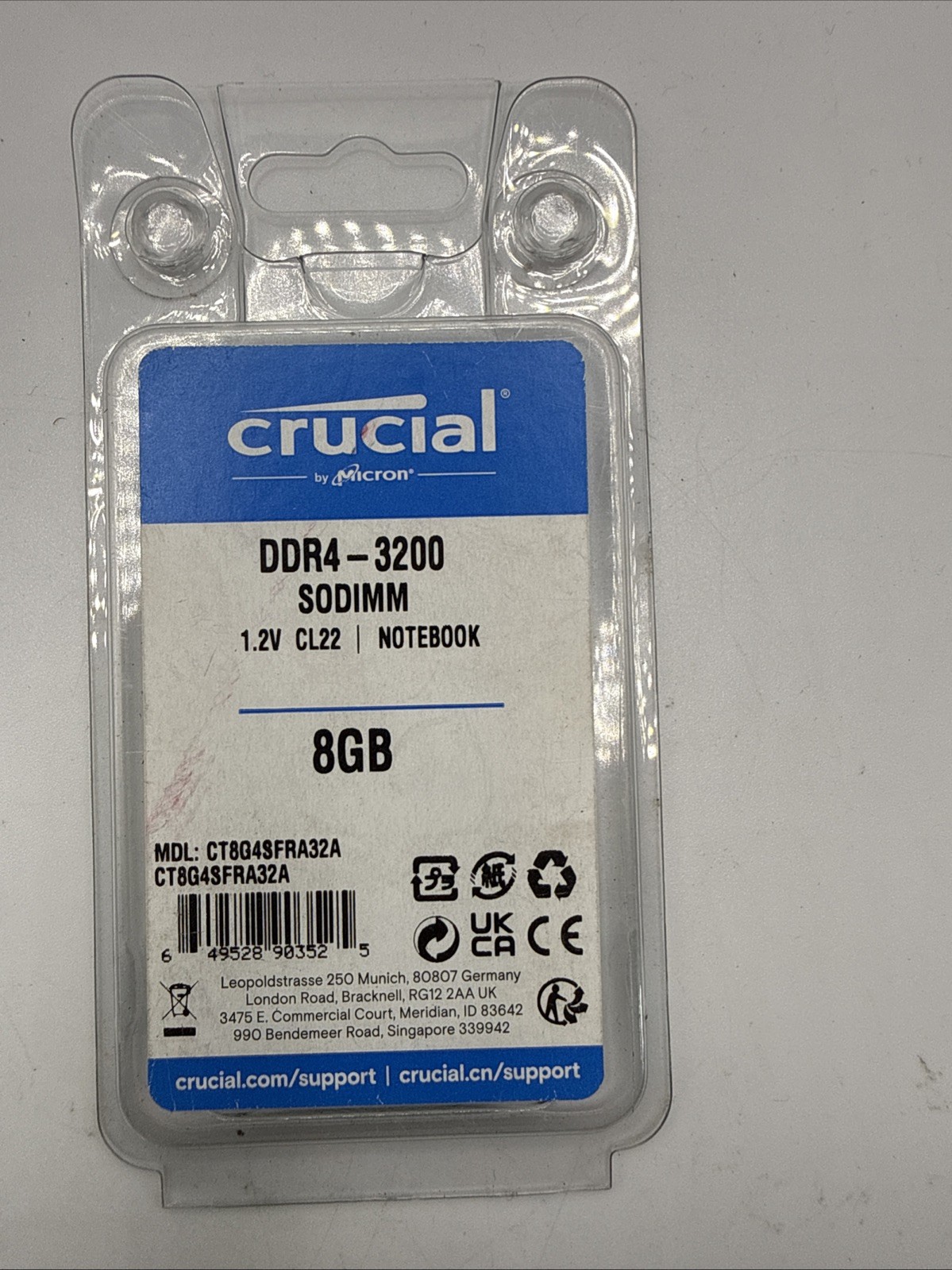 Crucial 8GB (1 x 8GB) PC4-25600 (DDR4-3200) Memory (CT8G4SFS832A)