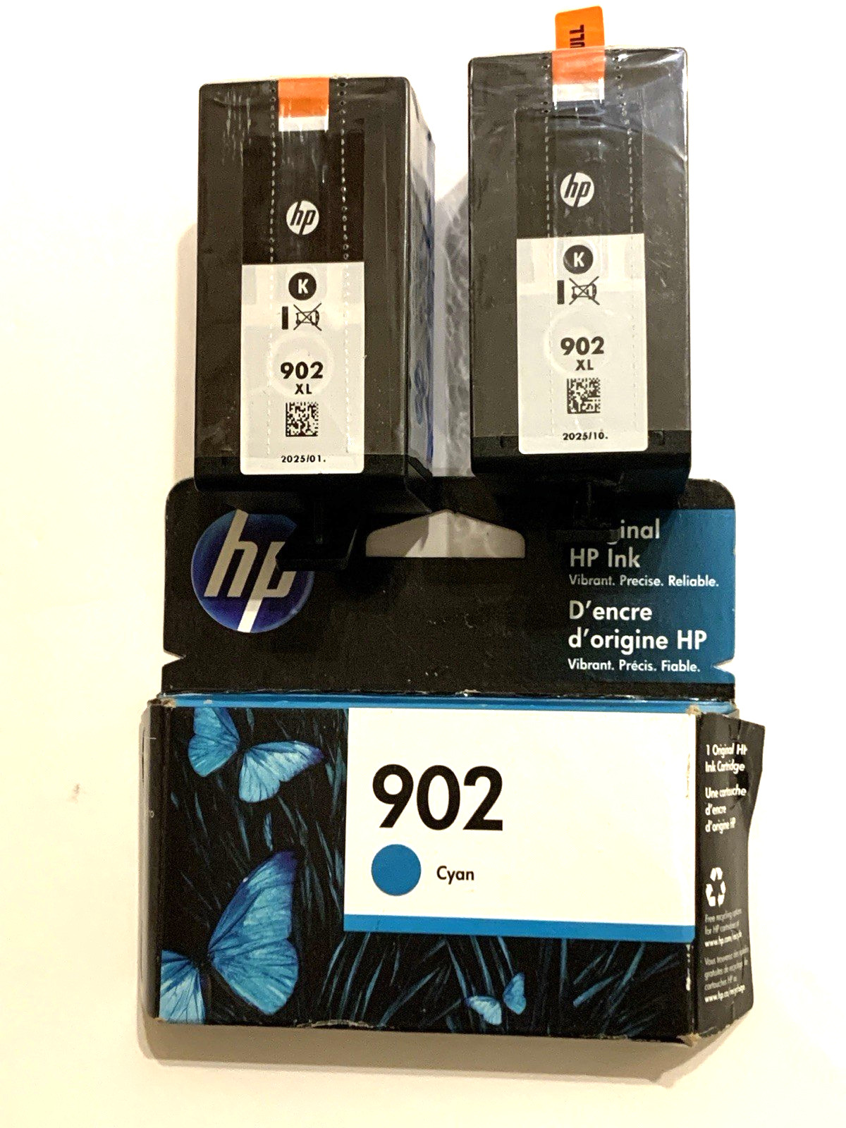 HP 902XL Black Ink 2x Jan25 Oct25, Cyan Oct22 Cartridge Genuine NEW SEALED