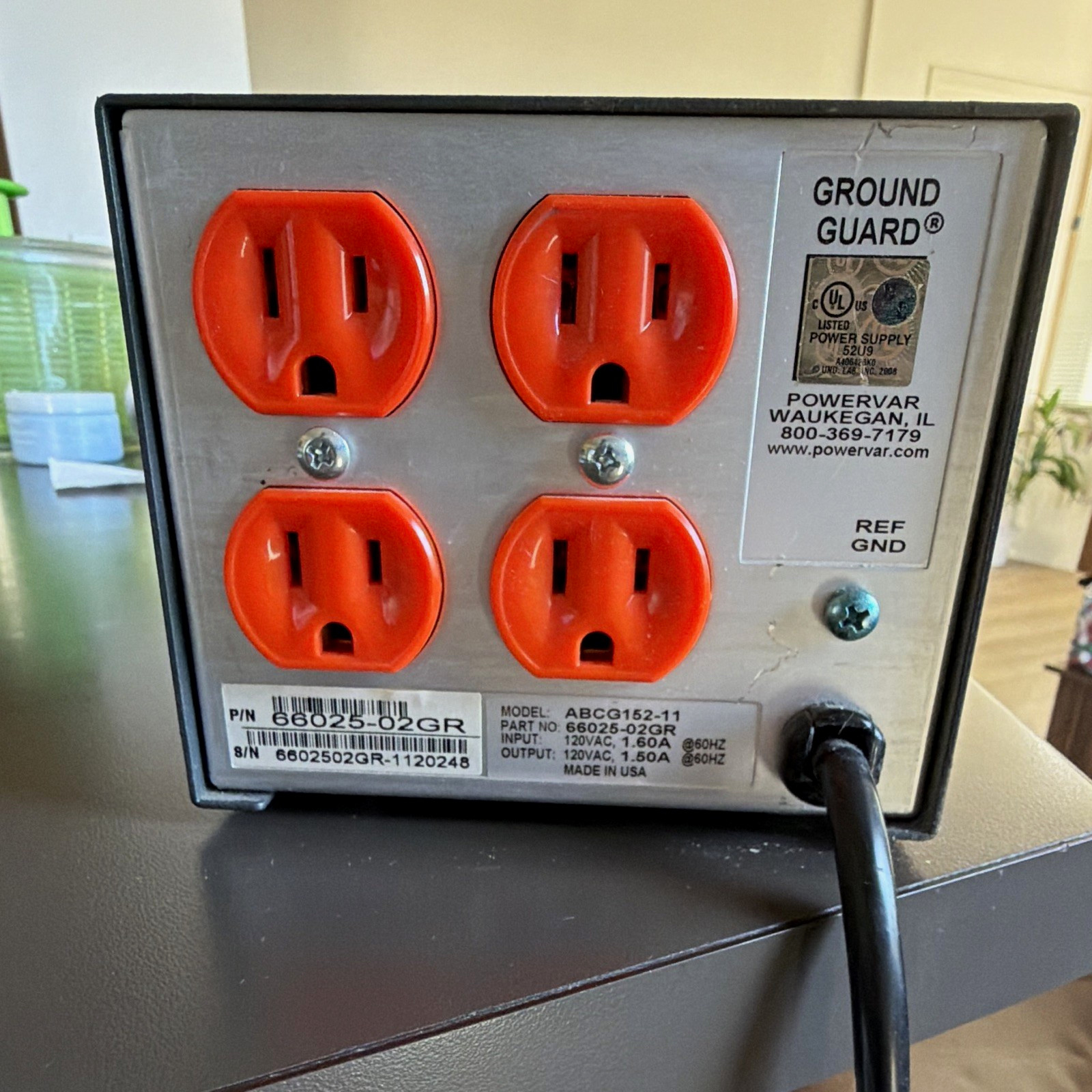 Powervar Ground Guard 4-Outlet Power Conditioner Model ABCG152-11 66025-02GR