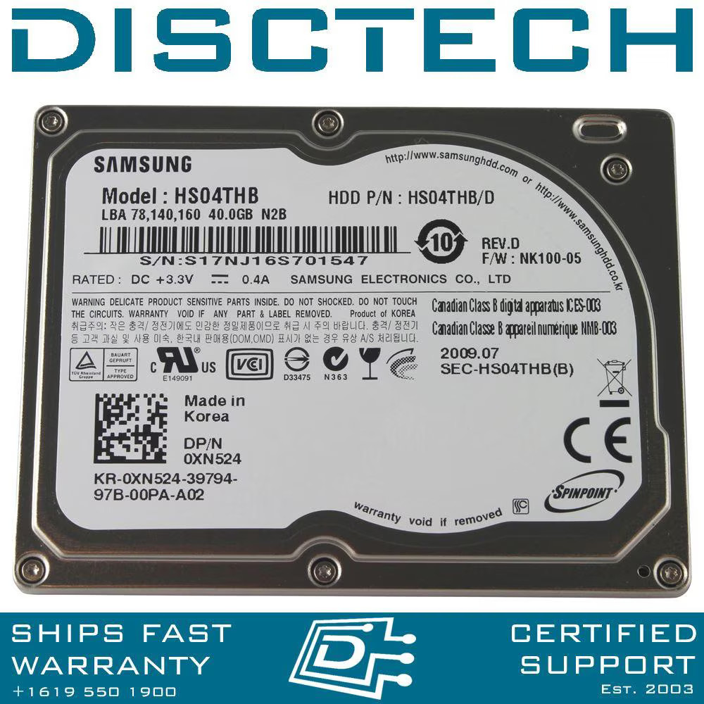 Samsung SpinPoint N2 HS04THB 40GB Ultra-ATA / 100 4.2K RPM 1.8" Hard Drive