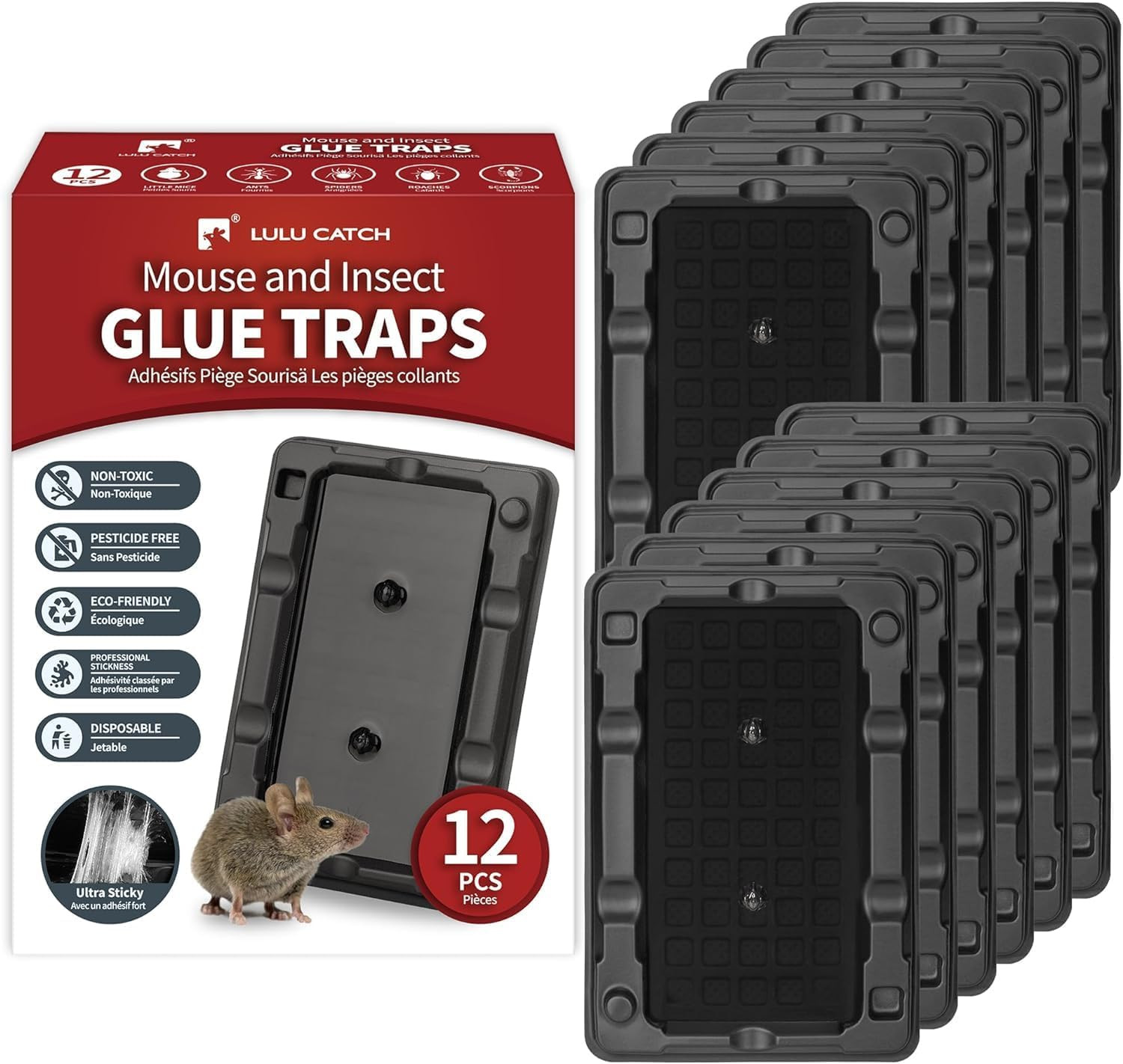 Mouse & Insect Traps 12 Pack, Heavier Sticky Traps with Non-Toxic Glue for Mice